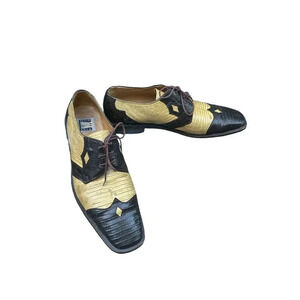 David Eden Genuine Teju Lizard Brown Camel Lace Up Dress Oxfords Shoes Size 11.5